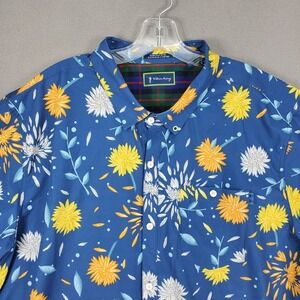 William Murray Shirt Mens 2XL XXL Blue Floral Camp Collar Stretch Golf Summer